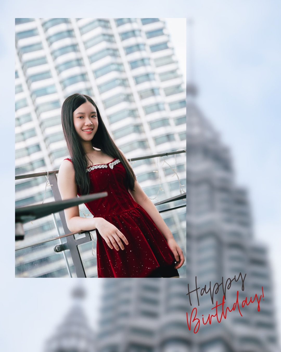 Jovi in a red dress during her birthday portrait session